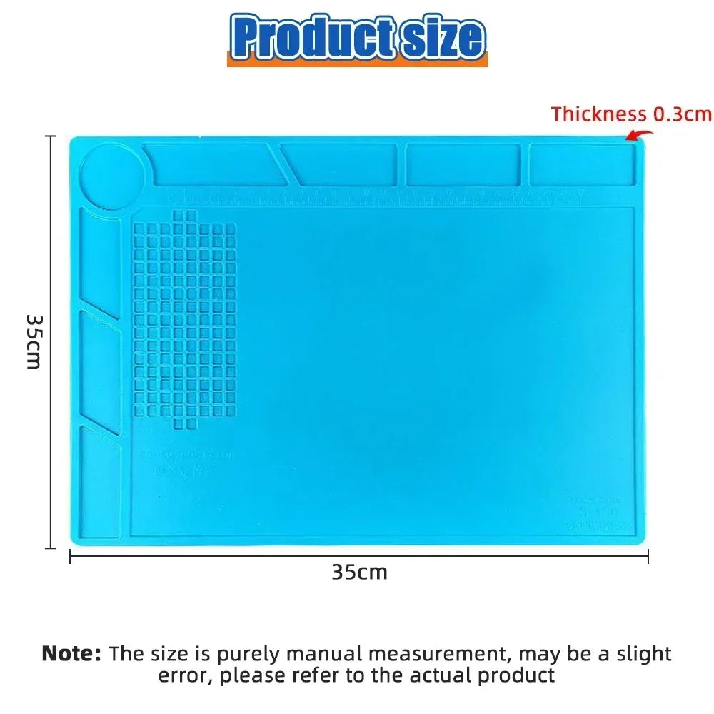 Alfombrilla Silicona ESD Aislante Térmica Resistente Calor para Soldadura Reparación Computadora/Teléfono (Kit Mantenimiento)