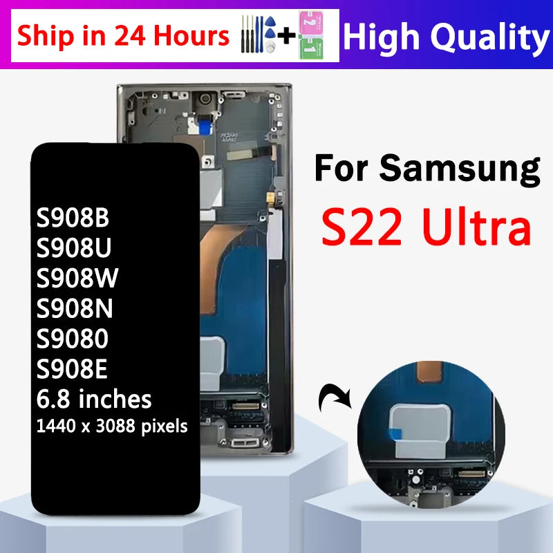 Pantalla Super AMOLED con Marco y Digitalizador Táctil para Samsung Galaxy S22 Ultra 5G (S908B/DS/N/U/E)