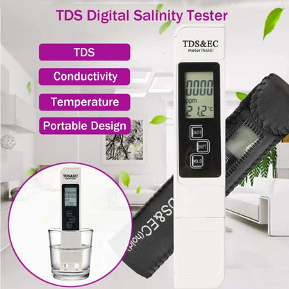 Medidor Digital Calidad Agua TDS/EC Multifuncional (Rango 0-9990 ppm) Pureza/Temperatura (1 Unidad, Blanco)