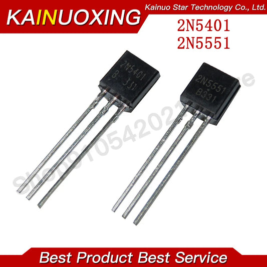 Kit Transistores NPN 2N5551 + PNP 2N5401 TO-92 (50 de c/u, Total 100 Piezas)
