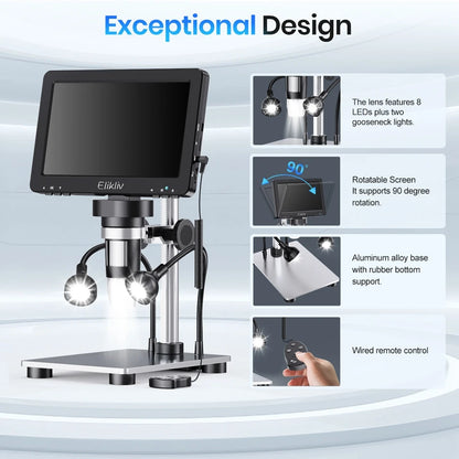 Elikliv EDM9 Pro 1200X HDMI Digital Microscope with 7'' IPS Screen 16MP Coin Soldering Electronic Microscope 32G for Windows Mac