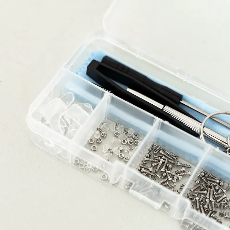 Kit Reparación Gafas/Lentes Sol (Destornillador, Tornillos, Tuercas, Almohadillas Nariz) Partes Ópticas Surtidas