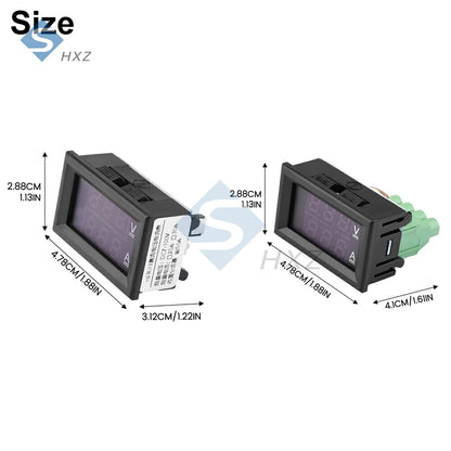 Voltímetro Amperímetro Digital DC (7-100V, 20A/50A Shunt Integrado) - Panel Display LED Dual 0.28"