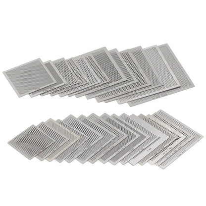 Set Plantillas Stencils BGA Universales (Calor Directo) para Reballing SMT/SMD (10/16/27 Piezas)