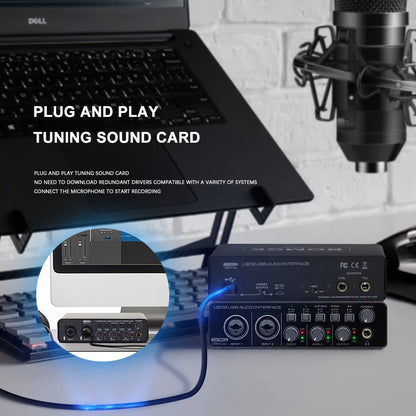 Interfaz de Audio USB Bomge U202 Preamplificador Micrófono XLR/TRS/TS 48V 32-bit/192kHz Grabación/Streaming