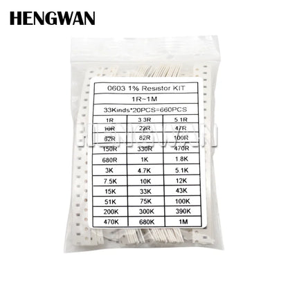 Kit Surtido Resistencias SMD 1% (0201-1206, 33 Valores x 20pcs = 660pcs, 1R-1M Ohm) Set Resistencia