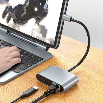 Hub USB-C Docking Station 4-en-1 Tipo-C a RJ45 1000Mbps + PD 60W + USB Adapter Converter para PC/Laptop/MacBook Pro