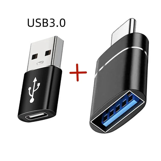 Adaptador Convertidor OTG USB 3.0 Macho a Tipo C Hembra para Cargador/PC/MacBook/Auto/USB iPad (2 Unidades)
