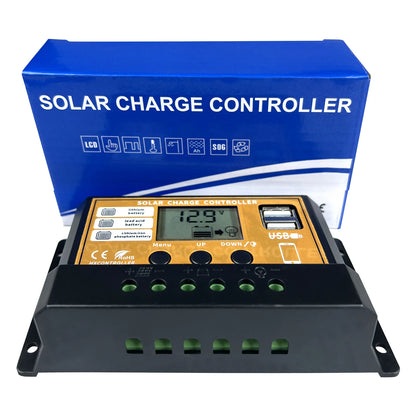 Controlador Carga Solar PWM 10A/20A/30A 12V/24V Regulador Carga PV LCD para Batería LiFePO4/Litio/Gel