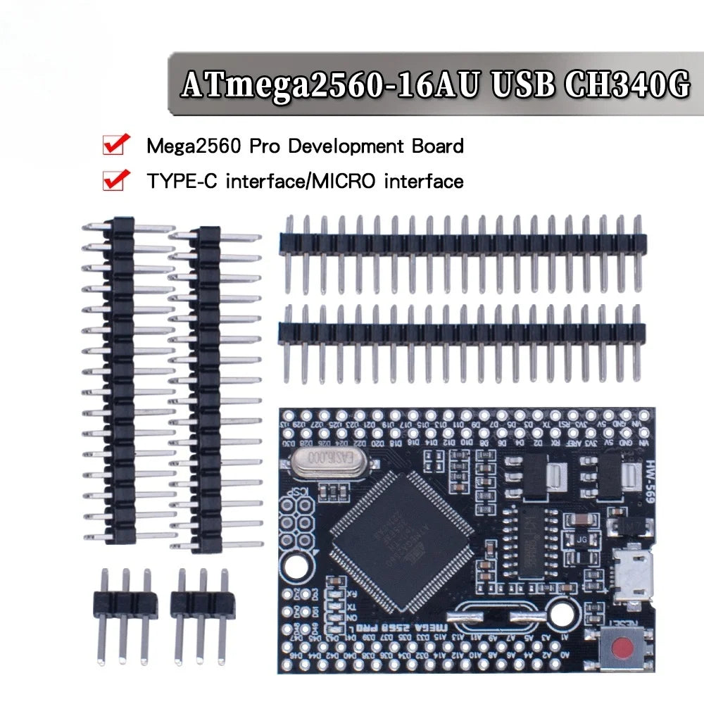 Placa Mega 2560 PRO MINI Micro 5V (Embed, CH340G, ATmega2560-16AU) con Headers Macho compatible Arduino Mega