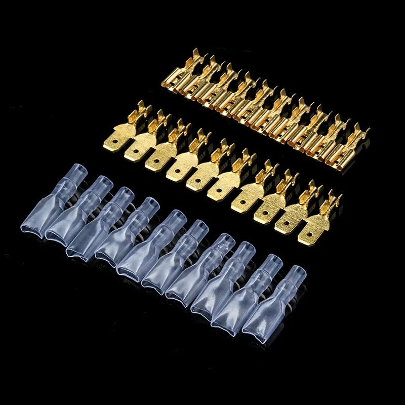 Set Terminales Conector Cable Hembra/Macho Spade Crimp (2.8/4.8/6.3mm) con Mangas Aislantes Transparentes (200 Piezas)