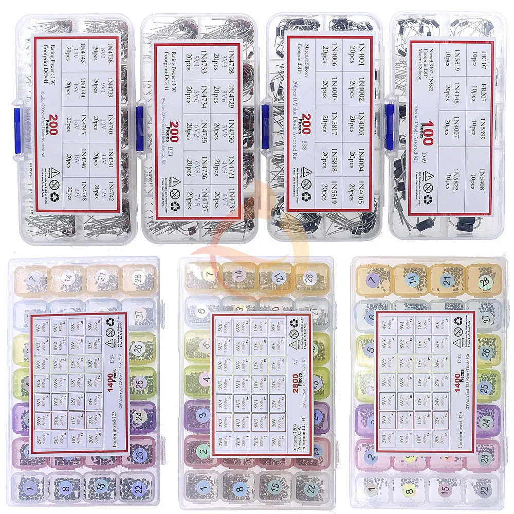 Kit Surtido Diodos (Rectificador/Zener/Schottky/Switching) DIP/SMD (1N4148, 1N4007, 1N5819, etc.)