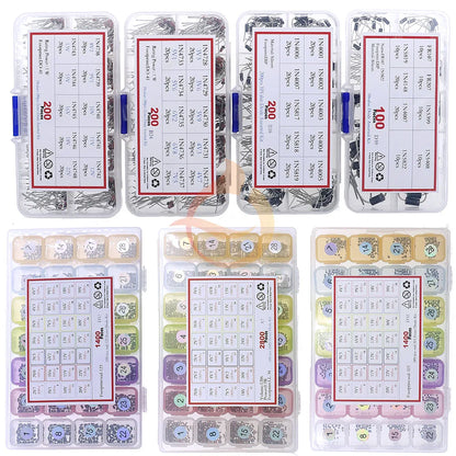 Kit Surtido Diodos (Rectificador/Zener/Schottky/Switching) DIP/SMD (1N4148, 1N4007, 1N5819, etc.)