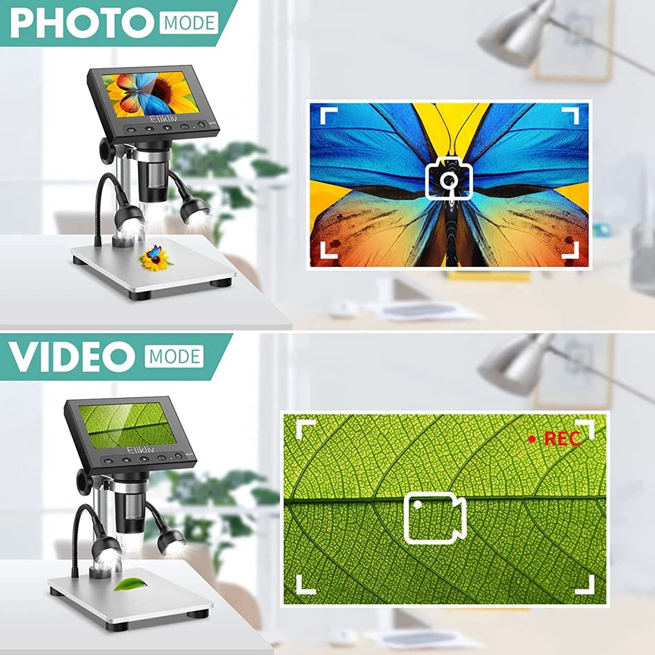 Elikliv EDM9 7 Inch 1080P LCD Digital Microscope 50X-1200X Soldering Electronics Microscopes With LED Lights Support PC Computer