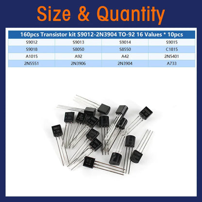 Kit Surtido Transistores BJT TO-92 NPN/PNP (A1015, BCxxx, S8xxx, 2Nxxxx) - 50-900 Piezas
