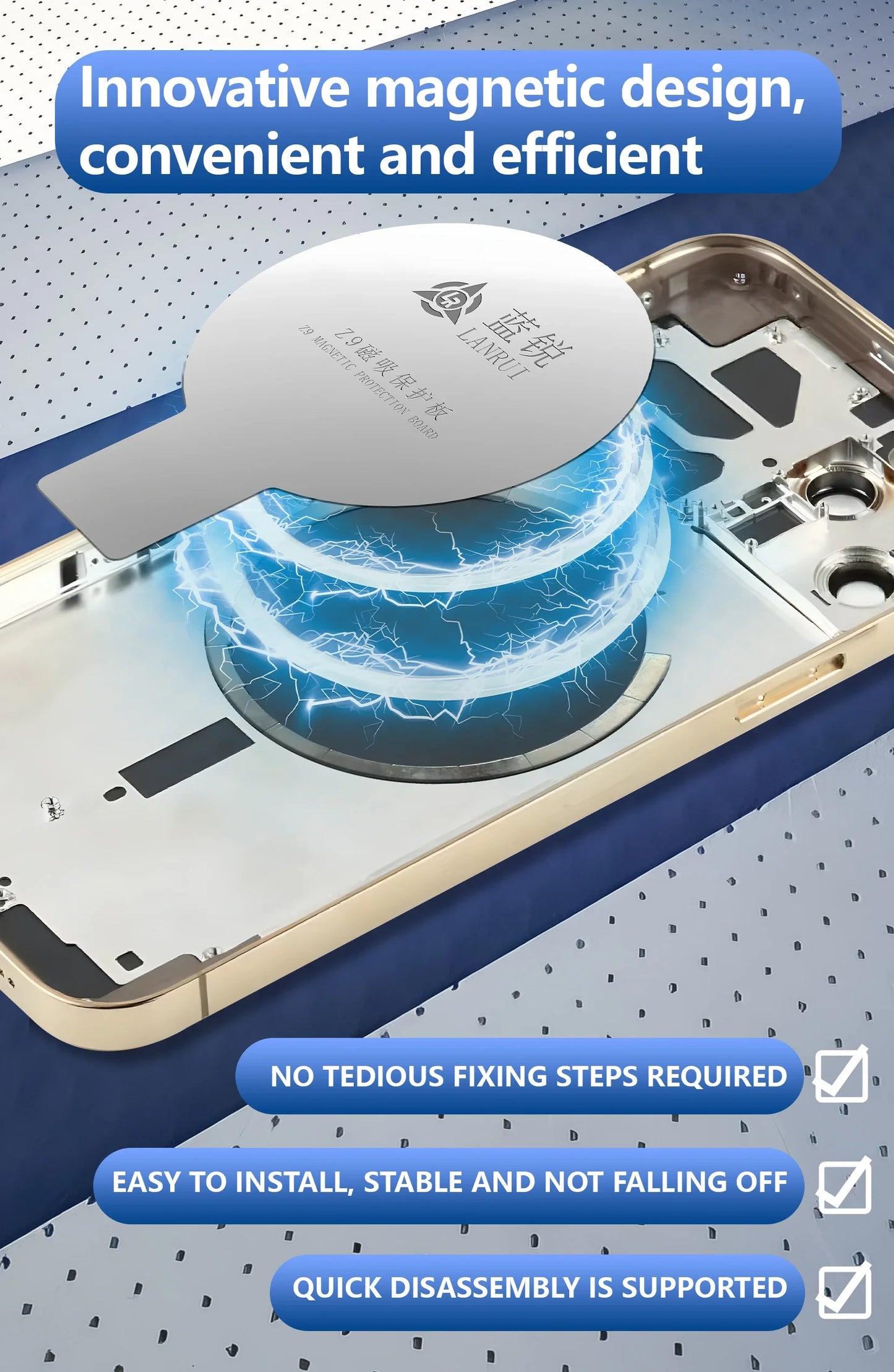 Placa Protectora Magnética Universal Vidrio Trasero Lanrui Z9 para Serie iPhone 11-16 (Protección Imán Carga Inalámbrica)