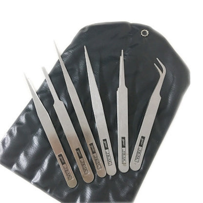 Set Pinzas Acero Inoxidable Precisión Industrial (Curva/Recta) Herramienta Reparación (6 Piezas)