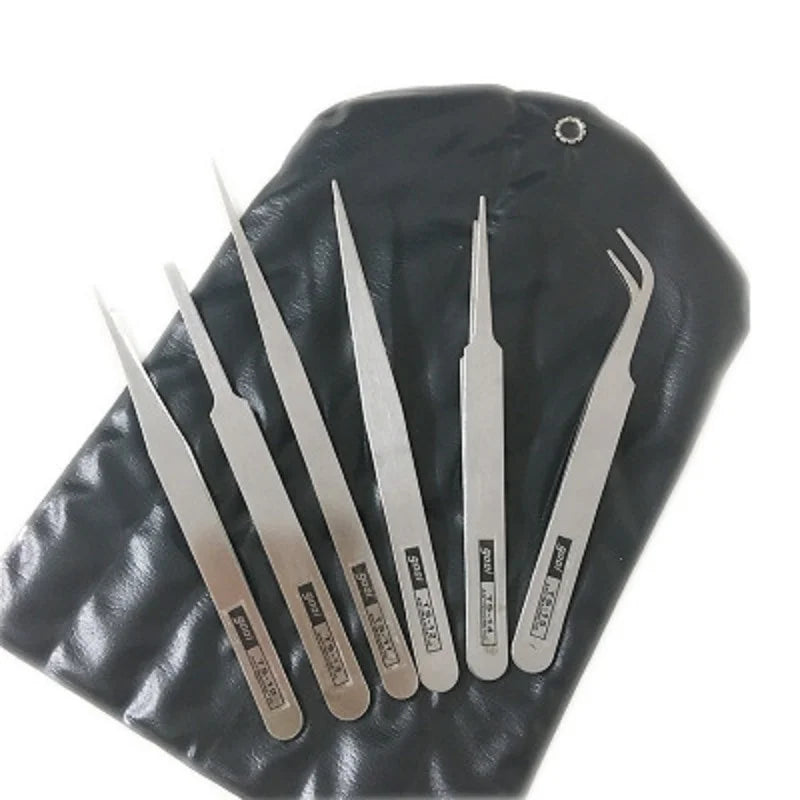 Set Pinzas Acero Inoxidable Precisión Industrial (Curva/Recta) Herramienta Reparación (6 Piezas)