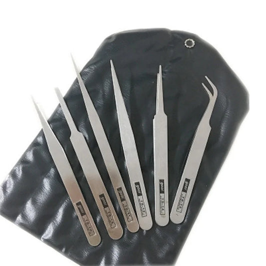 Set Pinzas Acero Inoxidable Precisión Industrial (Curva/Recta) Herramienta Reparación (6 Piezas)
