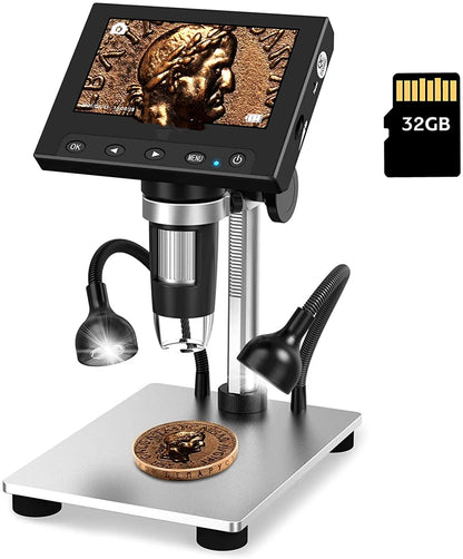 Elikliv DM4S 4.3 Inch LCD Digital Microscope 1000X LED 1080P Video Camera Microscope For Electronics Soldering Phone Repair Coin