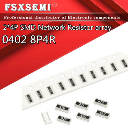 100pcs 0402 8P4R SMD Network Resistor array 5% 2*4P 0R~1M 1 10 22 47 68 100 220 330 470R 1K 2.2K 4.7K 10K 22K 47K 100K 220K 470K