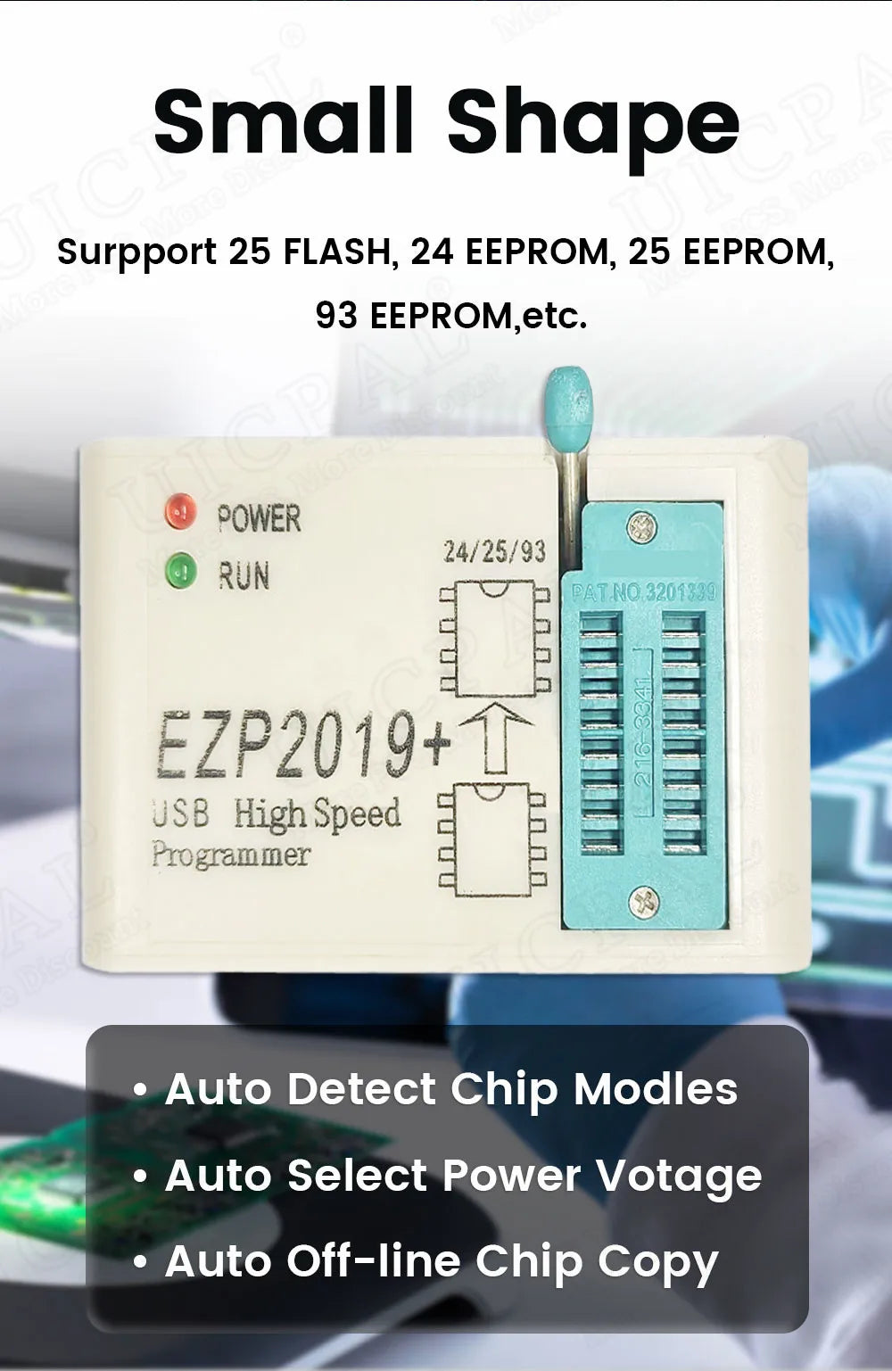 Kit Programador USB Alta Velocidad EZP2019 para EEPROM 24/25/93, Flash 25 BIOS Chip con Socket SOP + Clip