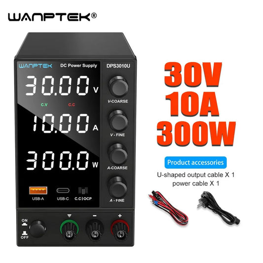 Fuente de Poder DC Ajustable Wanptek (30V/5A/10A, 60V/5A, 120V/3A) - Display Digital para Laboratorio/Reparación