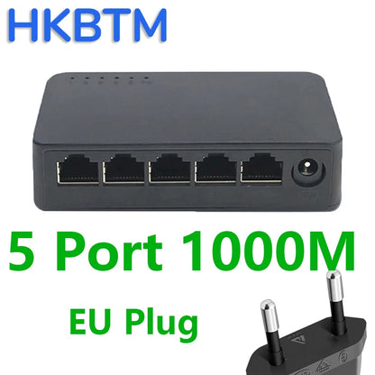 Mini Switch Red Ethernet 5 Puertos (100/1000 Mbps Gigabit) Switcher Inteligente Alto Rendimiento Hub RJ45 Internet