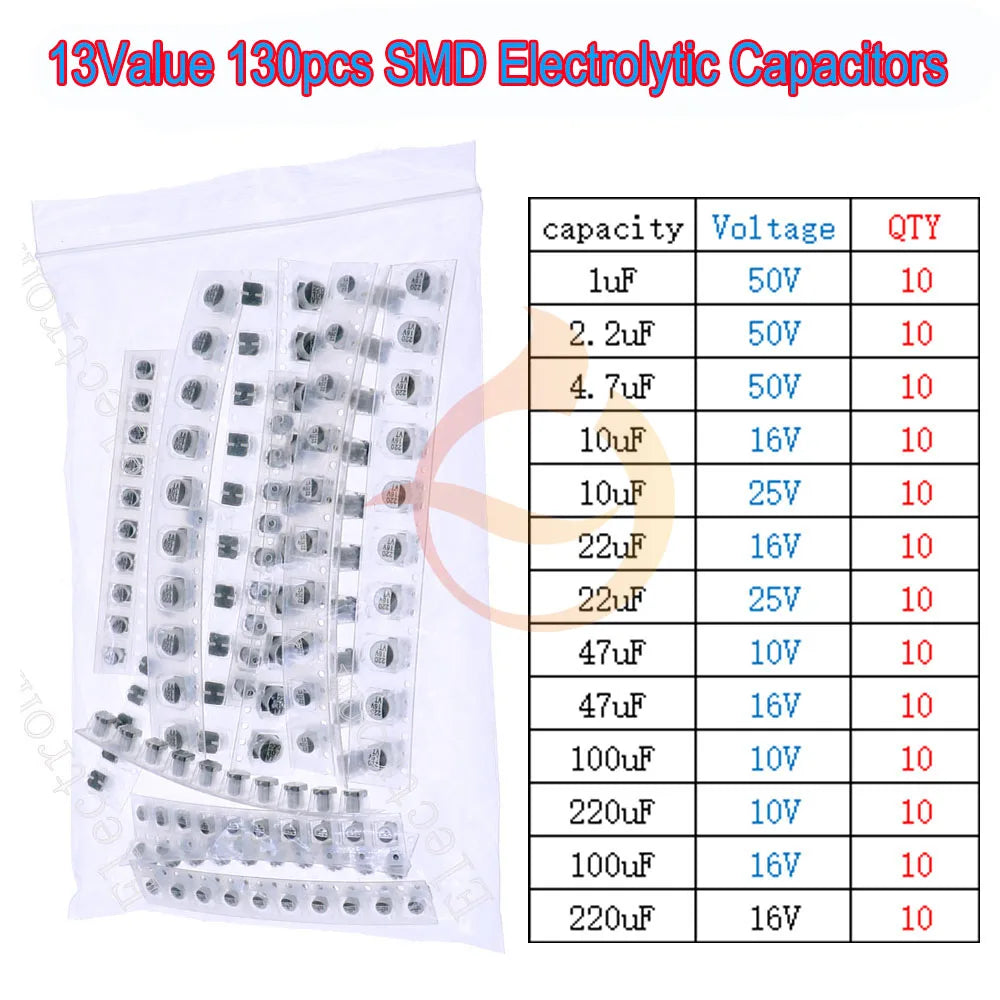 Kit Surtido Capacitores Electrolíticos DIP/SMD (0.1uF-1500uF, 16V-400V)