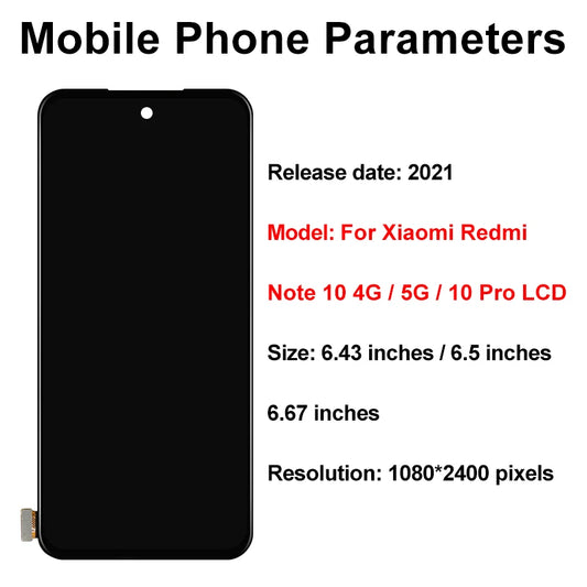 AMOLED LCD For Xiaomi Redmi Note 10 4g Screen Digitizer M2101K7AI For Redmi Note 10 5g Display Note 10 Pro LCD Touch M2101K6G