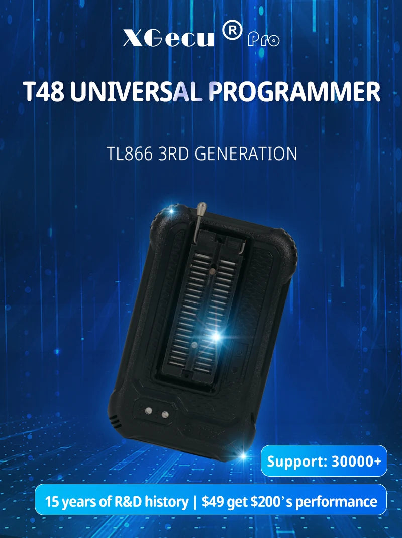 Programador XGecu T48 [TL866-3G] (Soporta 34000+ ICs SPI/Nor/NAND/EMMC BGA/TSOP/SOP/PLCC, V12.78)