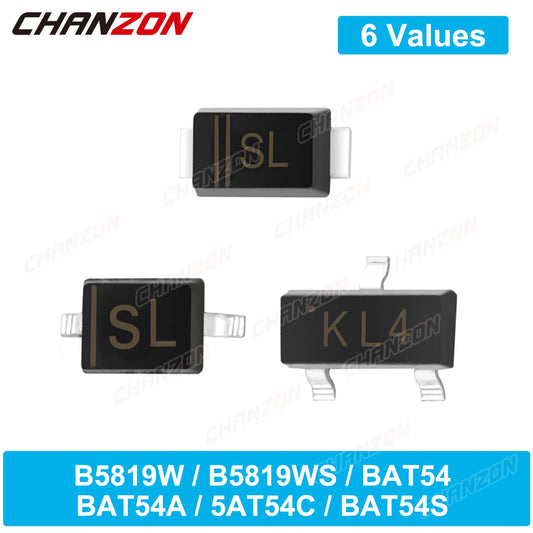 Diodo Rectificador Schottky SMD - Varios Tipos (B5819W, BAT54 series) 30V/40V 200mA/1A - Lote 100 Piezas