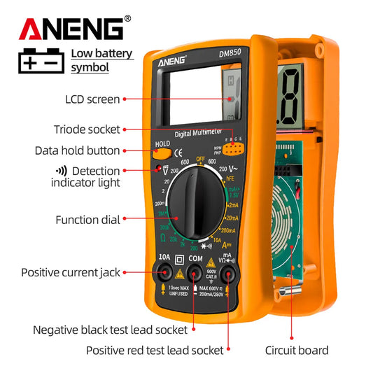 Multímetro Digital Automático Profesional ANENG DM850 (1999 Cuentas) Tester Voltaje AC/DC/Ohm/Corriente Amperímetro Detector