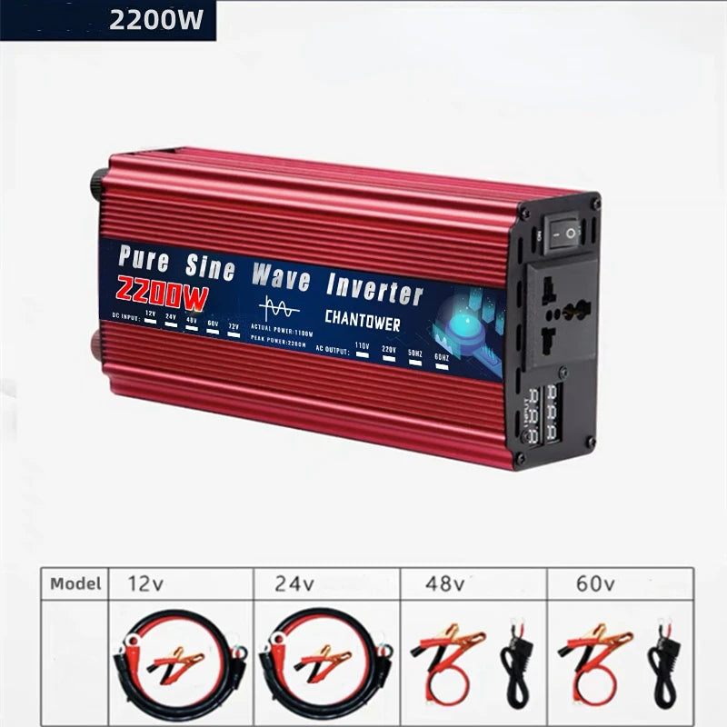 Inversor Onda Pura DC 12V/24V a AC 110V/220V (2000W-5000W) Convertidor Voltaje Portátil Auto/Solar