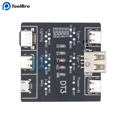 Placa Detección Cables DT3 (Tipo-C/Micro USB/Lightning) - Tester Carga Rápida para iOS/Android