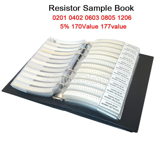 Libro Muestrario Resistencias SMD (0201-1206, 5%, Varios Formatos: 4250/8500/8850 Piezas) - Kit Surtido 1R-10M