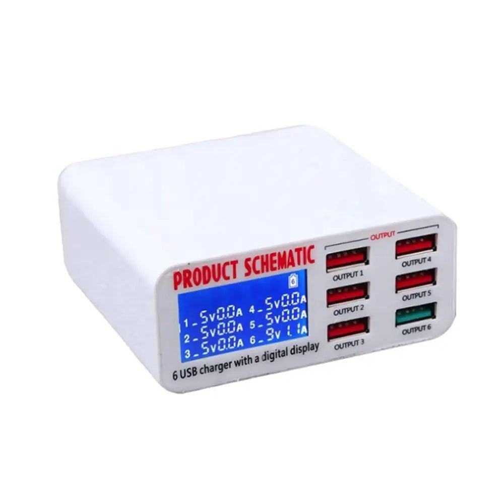 Cargador Escritorio USB 8A QC 3.0 (6 Puertos) con Pantalla LCD Carga Rápida Inteligente para Móvil/Tablet