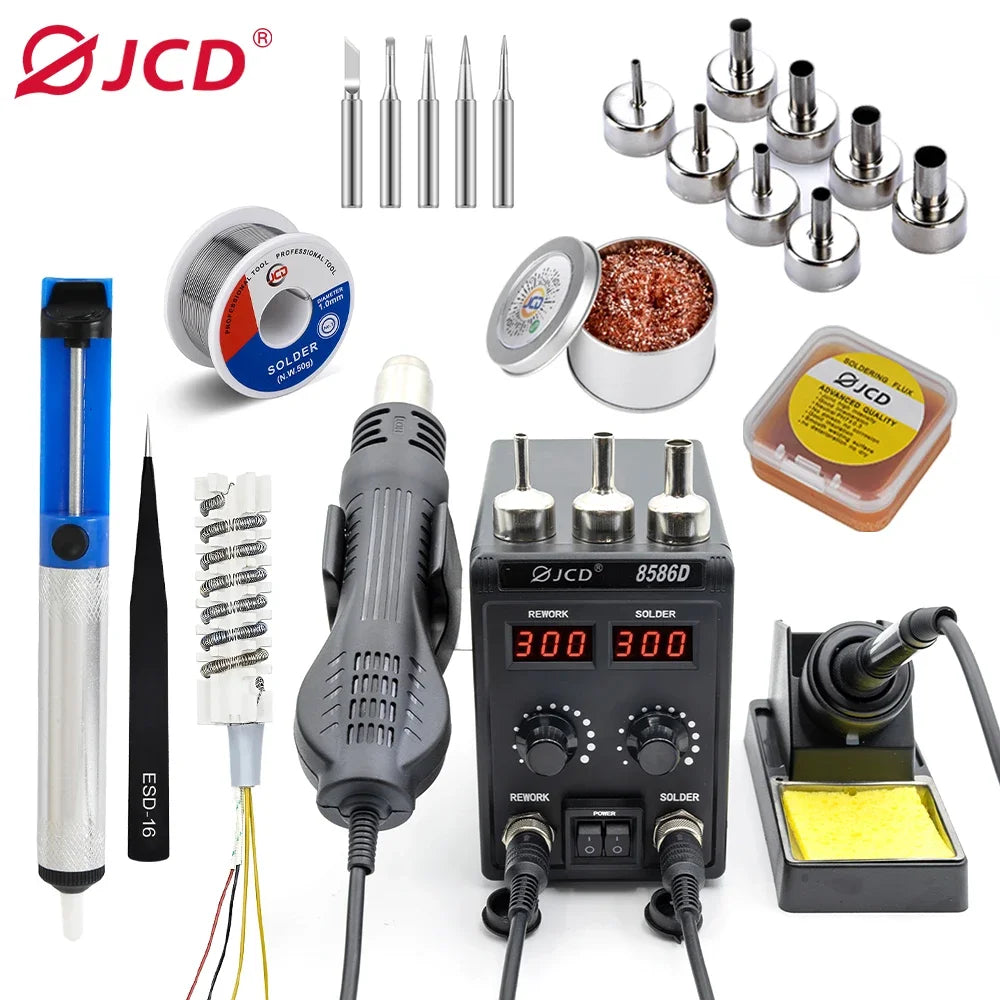 JCD 8586D Soldering Station 2 IN 1 750W Hot Air Gun LCD Dual Digital Display Electric Soldering Iron SMD Welding Rework Station