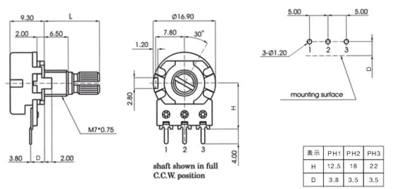 20sets /Box WH148 15MM Single Potentiometer Kit  B5K/10K/20K/50K/100K With Knobs Set Shaft Nuts