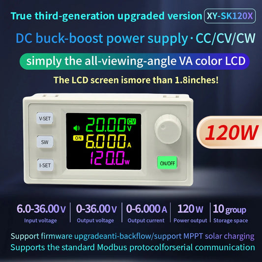 Módulo Fuente Alimentación CNC DC Buck-Boost 60W/120W Pantalla Color CC/CV/CP Ajustable Step-Down/Up