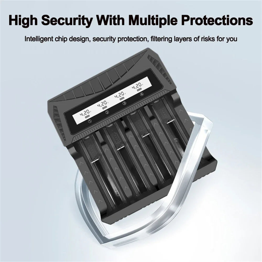 Cargador USB Inteligente Baterías LCD (1/2/4 Ranuras) para Litio Recargable 18650 (4.2V) / Ni-MH AA/AAA (1.2V)