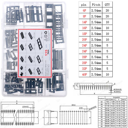 Kit Surtido Chips IC Lógica CMOS (Series 4000/4500/74HC/74LS) con Zócalos
