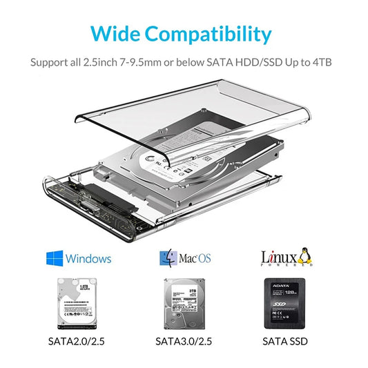 Carcasa Externa USB 3.0/Tipo C a SATA III para Disco Duro HDD/SSD 2.5" (Soporta UASP) Caja Harddisk