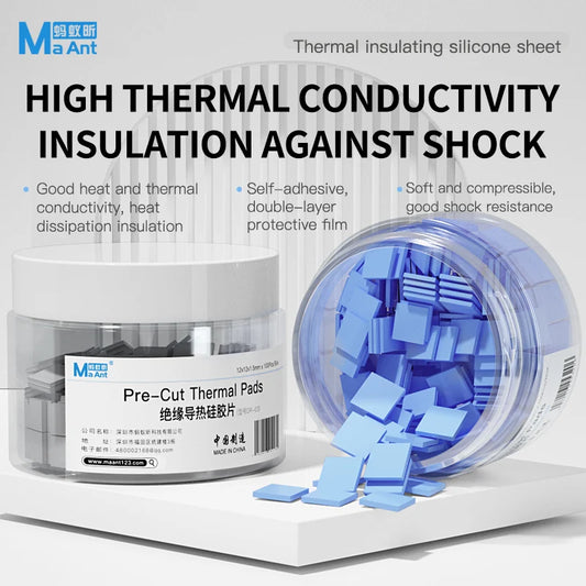 Lámina Silicona Aislante Térmica MaAnt (Alta Temperatura, Precortada) para Reparación Motherboard/CPU/IC/GPU (100 Unidades)