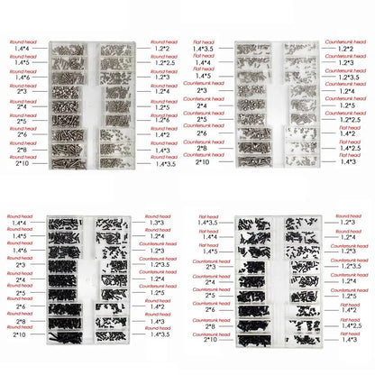 Set Mini Tornillos Acero Inoxidable 18 Tamaños para Reloj/Gafas/Electrónica Accesorio Reparación (500 Piezas)