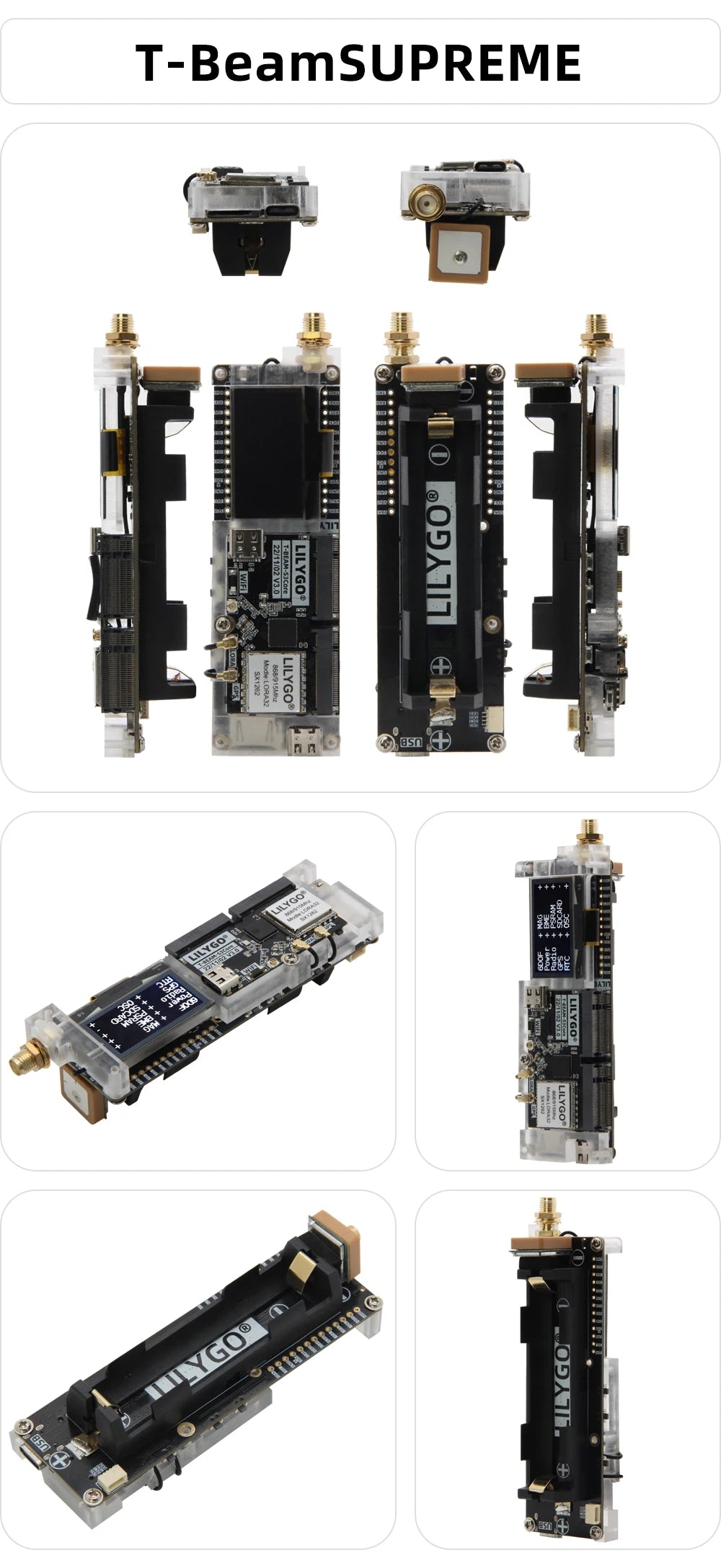 Placa Desarrollo LILYGO SoftRF T-Beam SUPREME ESP32-S3 LoRa (SX1262 868/915MHz) con GPS U-blox L76K, WiFi, Bluetooth, OLED 1.3"