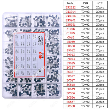 Kit Surtido Transistores/Semiconductores THT (TO-92/126/220) - MOSFET/BJT/Tiristor en Caja