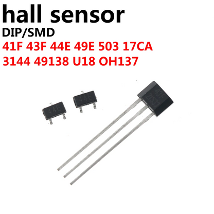 Sensor Efecto Hall SMD - Varios Tipos (41F, 43F, 44E, 49E, 3144, OH137, etc.) - Lote 50 Piezas