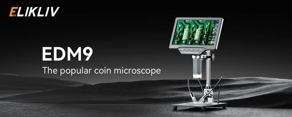 Elikliv 1200X Soldering Microscope for Electronics Repair 7" Digital Microscope with 10" Stand 2MP Coin Magnifier with 10 LEDs