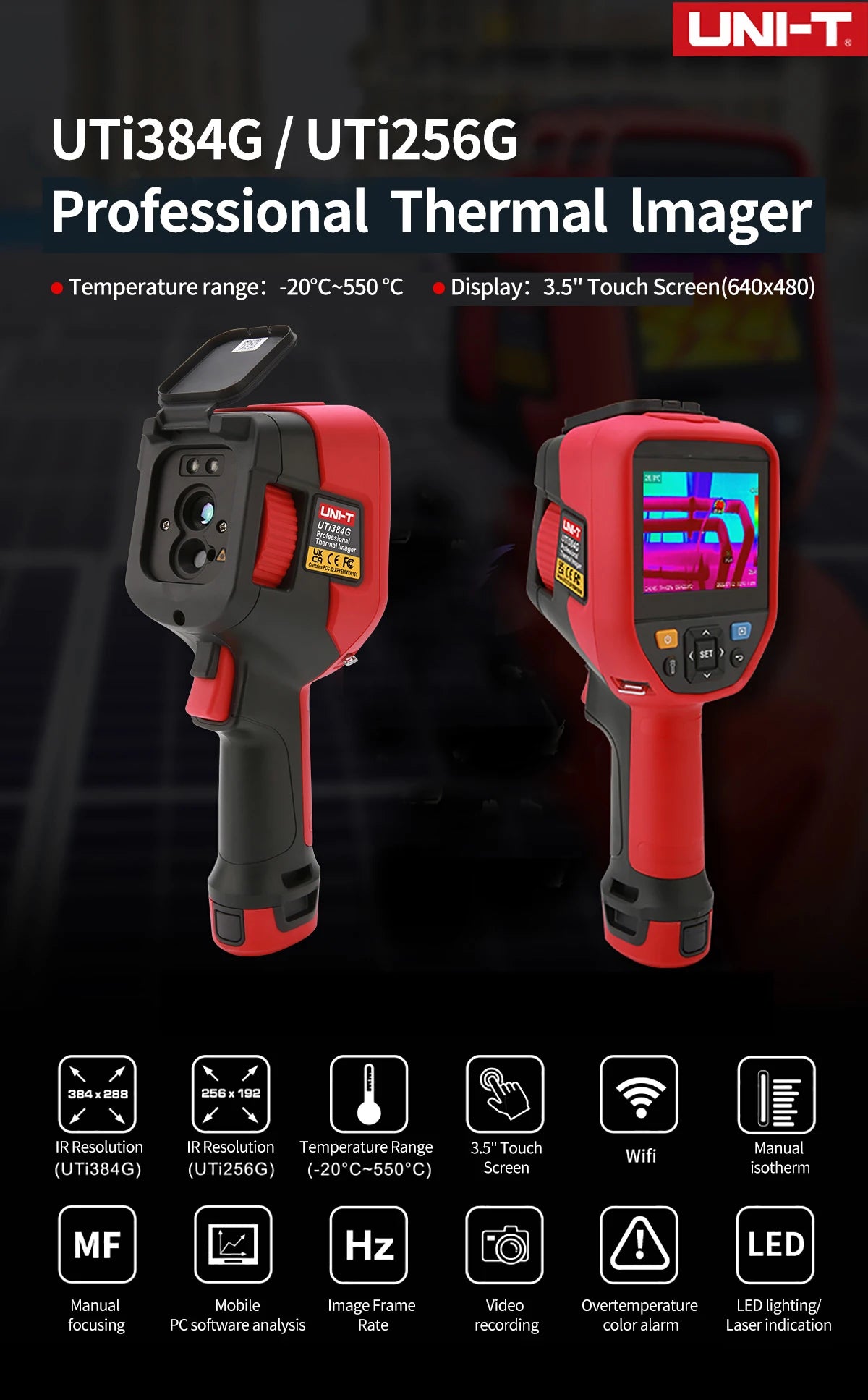 Cámara Térmica Profesional UNI-T UTi384G / UTi256G con Pantalla Táctil (-20~550°C) - Termógrafo Enfoque Manual, Grabación Video
